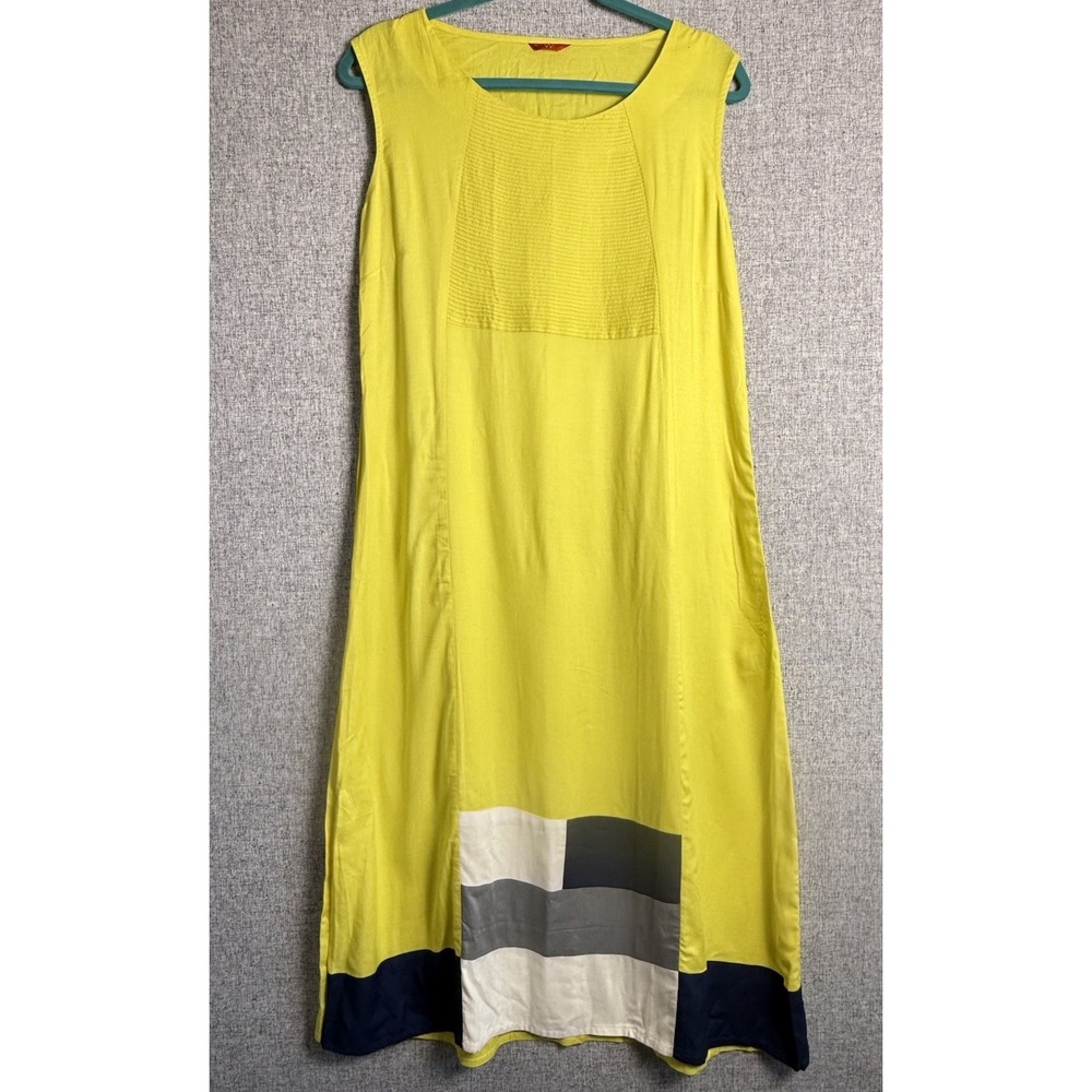 W Woman‎ Maxi Dress Kurta Yellow Navy Blue Indian Sleeveless Tunic Designer M/L
